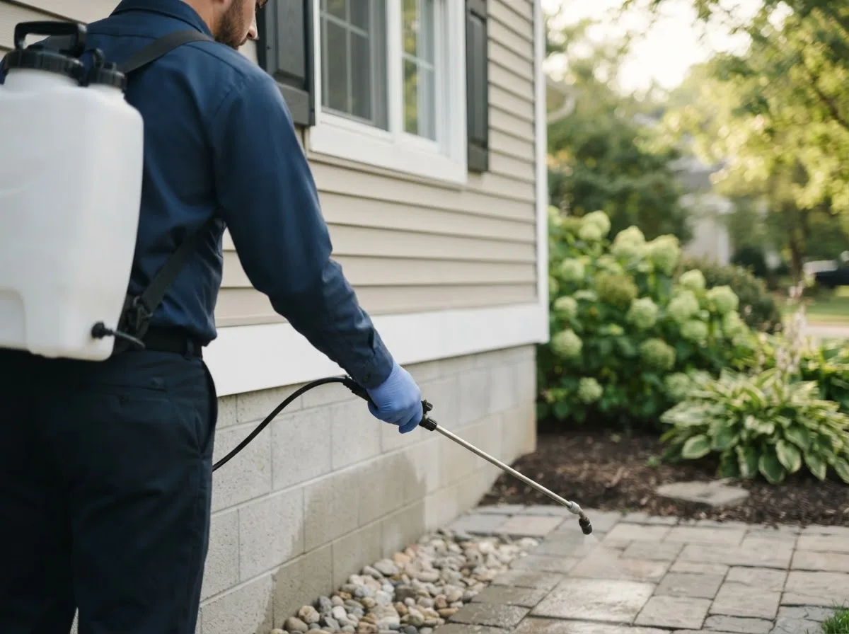 Pest control technician inspecting a home in Dimock, SD
